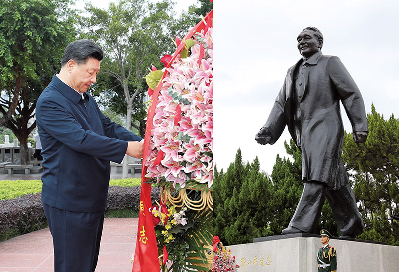 2020年10月14日，習近平總書記向深圳蓮花山公園鄧小平同志銅像敬獻花籃。